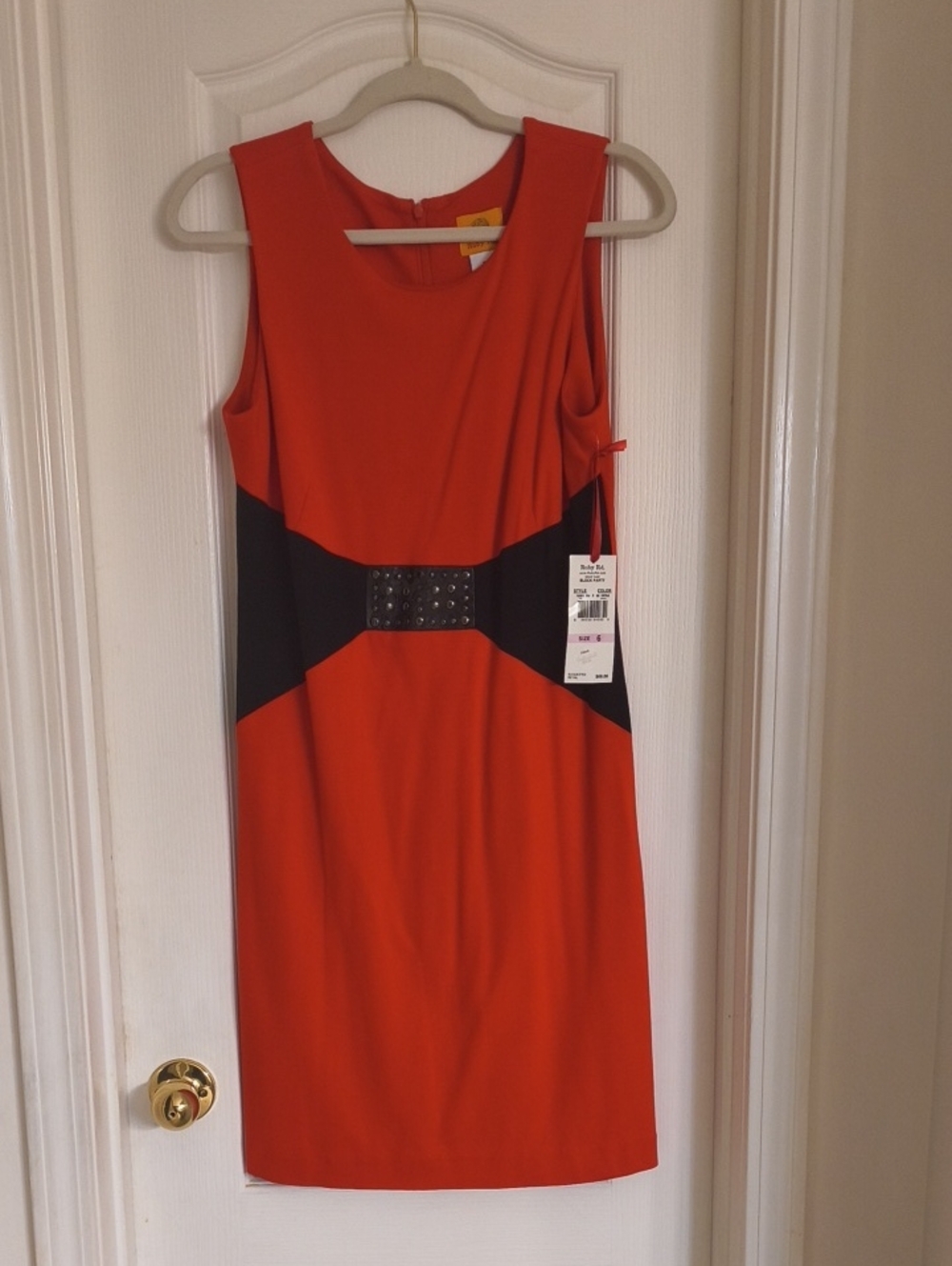 Ruby Rd. Red Sleeveless Sheath Dress with Black Waist Panels